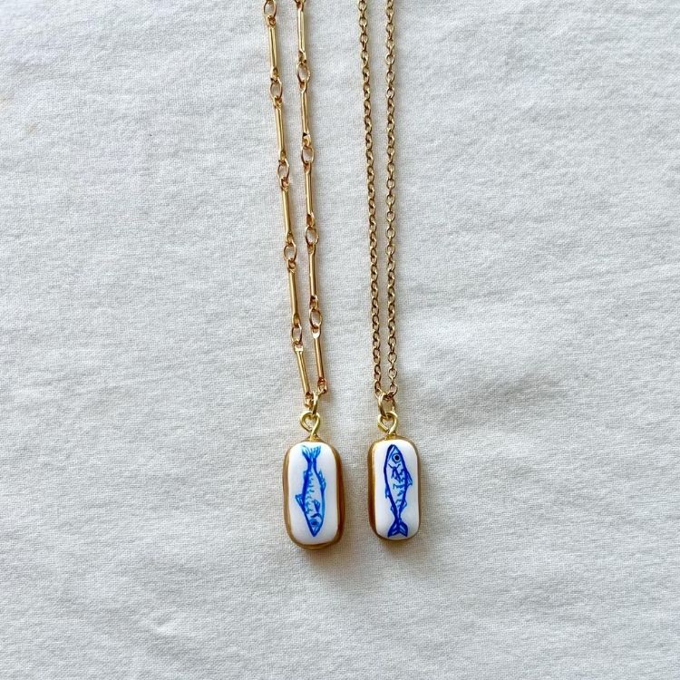 Clay Sardine Charm Necklace